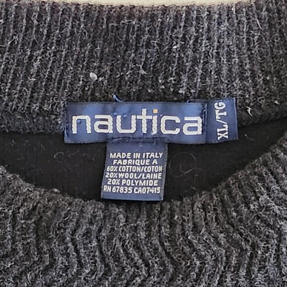 VTG Nautica Wool Sz XL Men's Crewneck Sweater Gray Spell Out Knit Pullover Top - Picture 7 of 10